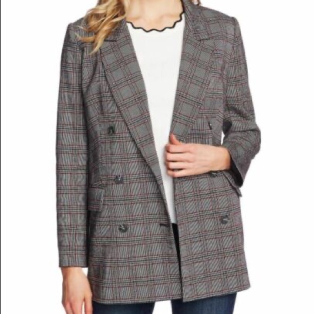 CeCe Suit Blazer Jacket, Size 2, Grey with pops of red